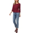 thumbnail image 2 of INSPIRE CHIC Peplum Top for Women's Crew Neck 3/4 Sleeve Ruffle Pullover Blouses L Burgundy, 2 of 5