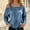 Blue, variant on Women's Casual Washed Denim Cold Shoulder Buckle Strap Long Sleeve Blouse, Off-The-Shoulder Strapless Denim Shirt Top