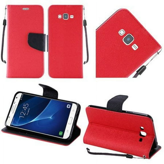 GSA Two-Tone Flip Wallet Case For Samsung Galaxy J7 (2015), J700- Red/Black