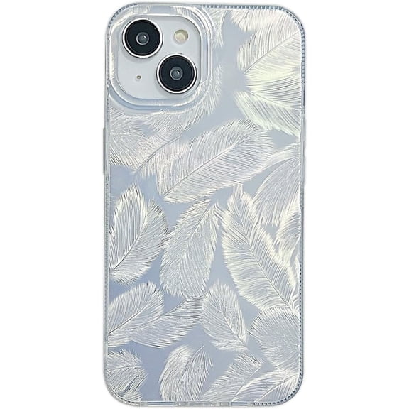 Bling Iridescent Silver Laser Feather Pattern Soft for iPhone Case (Silver,iPhone 14 Pro)
