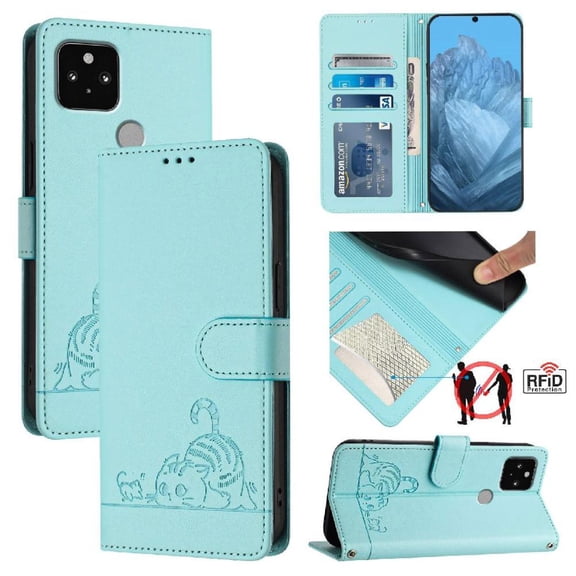 Flip case for GANGXUN Google pixel 5 Wallet Case with Kickstand, Card Slots, RFID Block, Cat Design