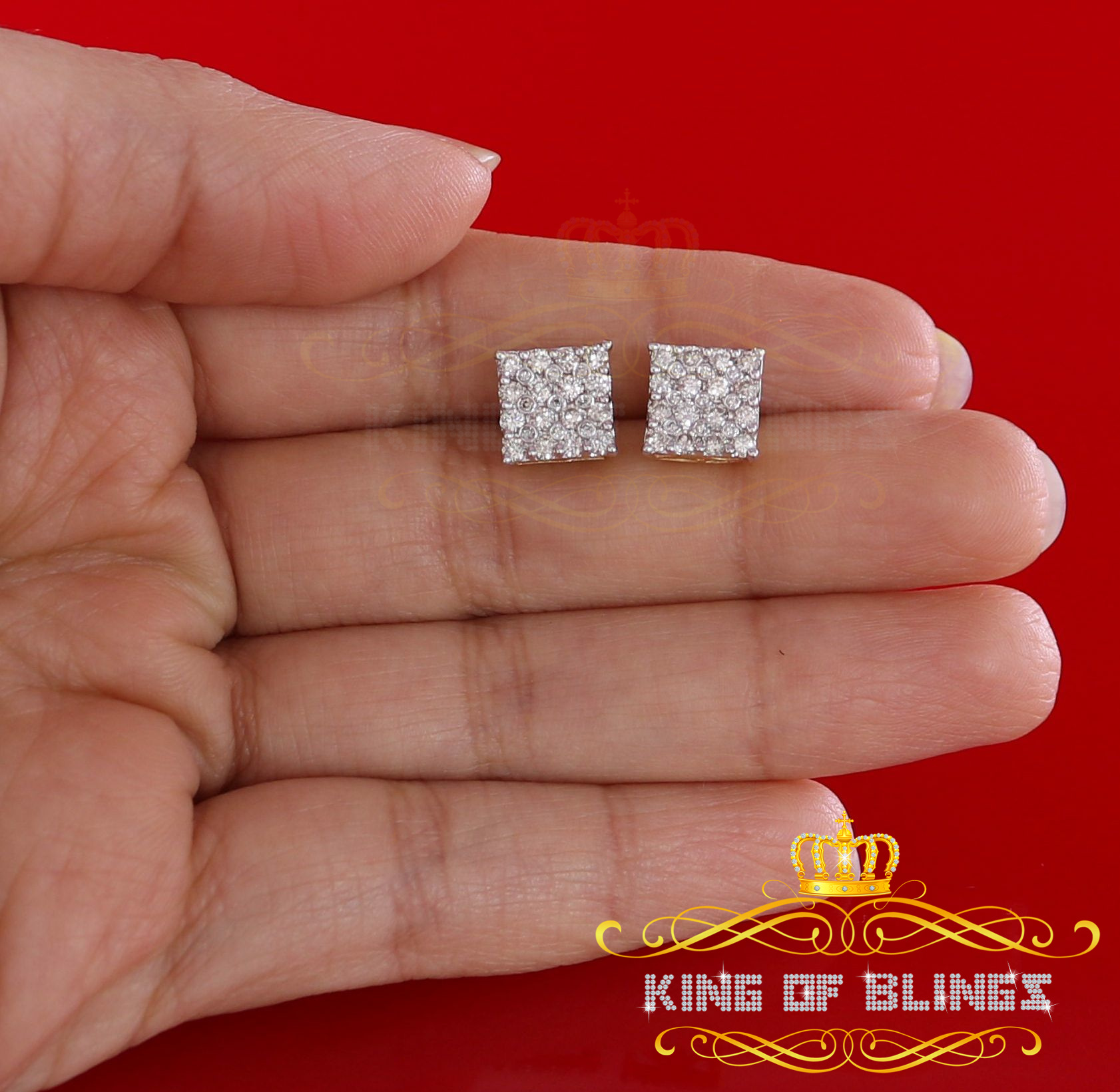 King of Bling's 10K Real Yellow Gold with 1.00CT Real Diamond Men's/Women's Stud Square Earrings
