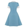 thumbnail image 3 of XFLWAM Women 1950s Retro Dress Lapel V Neck 50s 60s Vintage Dress Button Up Business Work Dress Floral Print A-line Cocktail Party Dresses Light Blue M, 3 of 8