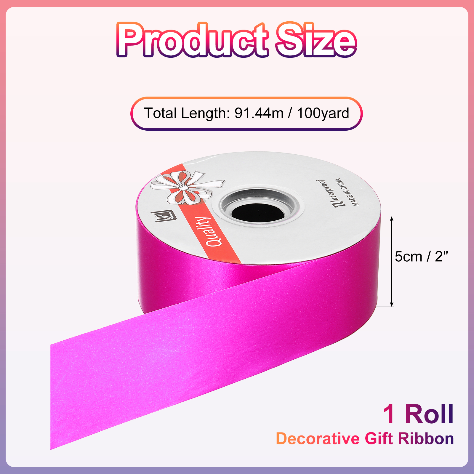Uxcell Gift Ribbon, (100 yd x 2 Inch, Deep Pink), Plastic Ribbon Roll Balloon String, Suit for - Birthday Parties/Gift Wrapping/Wedding Party/Decorations Flower/Bouquets Bow Making