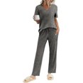 thumbnail image 3 of Ekouaer Womens Ribbed Knit Lounge Set Short Sleeve Top and Long Pants Sleepwear Pajama Set Two Piece Matching Outfits Set, 3 of 5