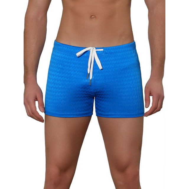 INSPIRAR CHIC Pantalones de baño de hombre de color sólido con cordón en la cintura para verano, playa y piscina 32 Azul
