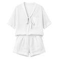 thumbnail image 5 of Bovxnpu Women 2 Piece Loungewear Set Beach Vacation Sweatsuit Tracksuit Set Women's Fashion Casual Short Sleeve Top Pocket Cotton Linen Shorts Outfits Set Summer Outfits, 5 of 9