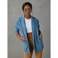 thumbnail image 3 of Women Oversized Denim Jacket Casual Button Up Blazer Notched Lapel Jean Shacket Coat Blue S, 3 of 6