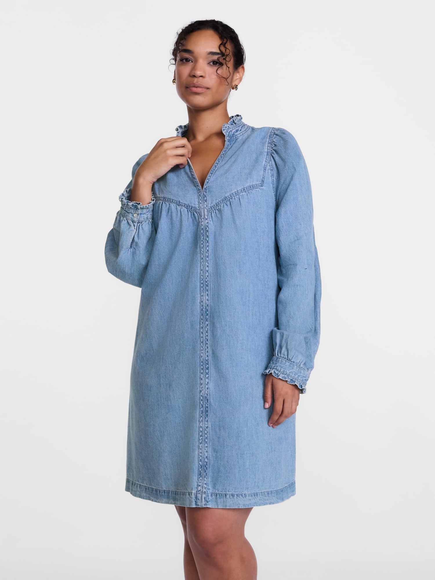 Scenario Women's Denim Mini Dress with Long Sleeves, Sizes XS-XXXL