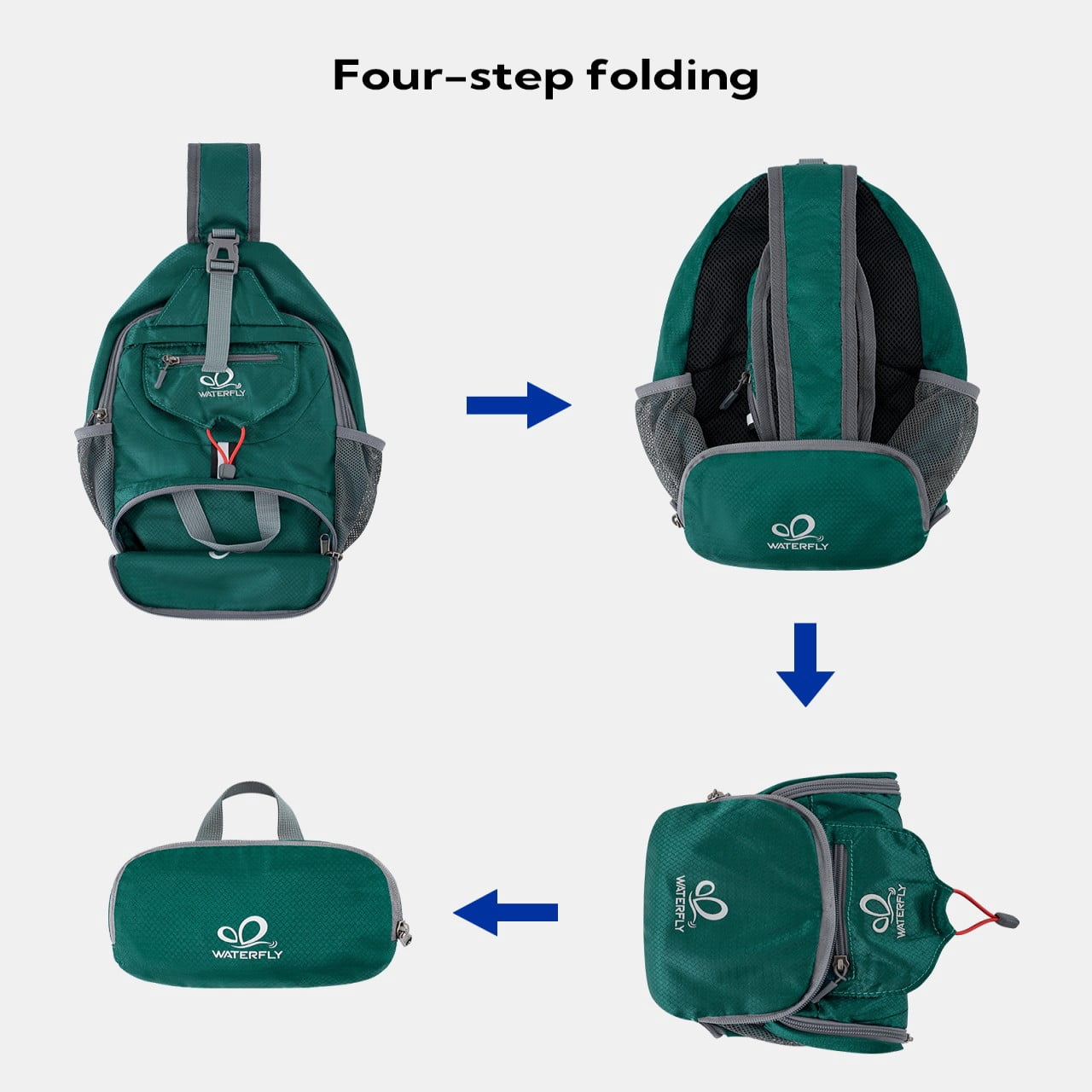 WATERFLY Unisex Small Packable Hiking Travel Sling Cross-Body Shoulder Chest Bag,Dark Green