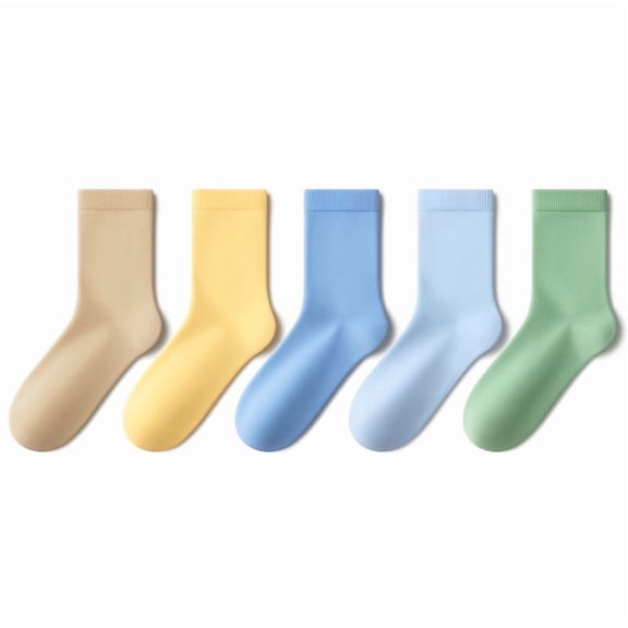 Beibi 5-Pair Pack Boys' Mid-Calf Socks Solid Color All-Season Wear Suitable for Children 4 Years and Up