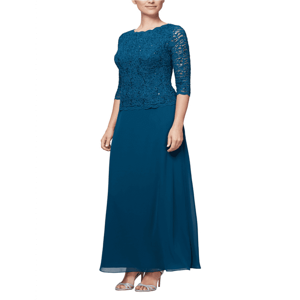 Alex Evenings Vestido de gasa con encaje de lentejuelas para