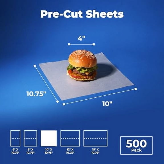 Fit Meal Prep [500 Pack] 10 x 10.75" Wax Paper Sheets for Food, Interfolded Precut Deli Pop Up Grease-Proof Sandwich Paper Wraps, Waterproof for Lunch, Food Basket, Microwave Cover, BBQ
