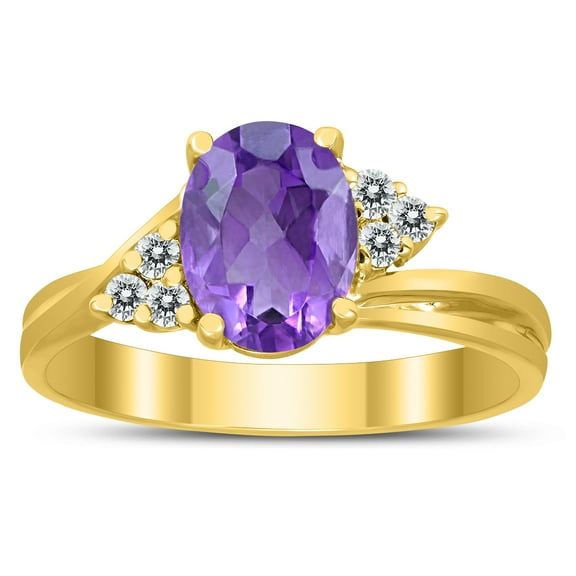 SZUL Women's 8X6MM Amethyst and Diamond Twist Ring in 10K Yellow Gold