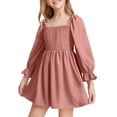 thumbnail image 2 of Auroural Girls Long Sleeve Dresses Kids Girls Summer Cute Solid Color Long Sleeve A Line Dress Pleated And Ruffle Sleeve, 2 of 6