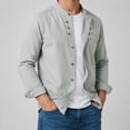 thumbnail image 3 of Havenx Cotton Linen Shirts for Men Long Sleeve Button Down Shirts Stand Collar Solid Color Tops Vintage Soft Japan Style Summer Vacation Clothes,Light Gray L, 3 of 5