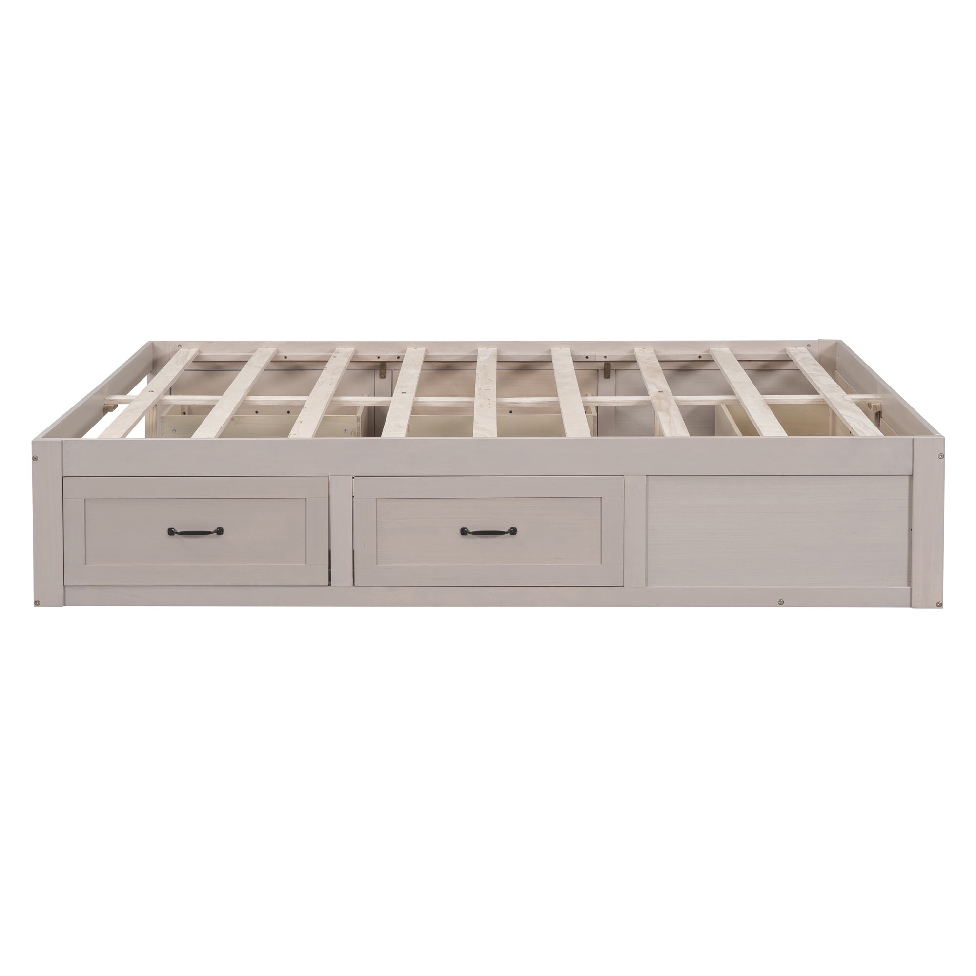 Euroco Wood Queen Size Platform Bed with 6 Drawers for Kids Teens Adults, Antique White