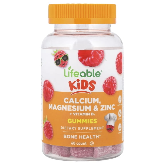 Lifeable Kids Calcium, Magnesium & Zinc   Vitamin D3 Gummies, Raspberry, 60 Gummies