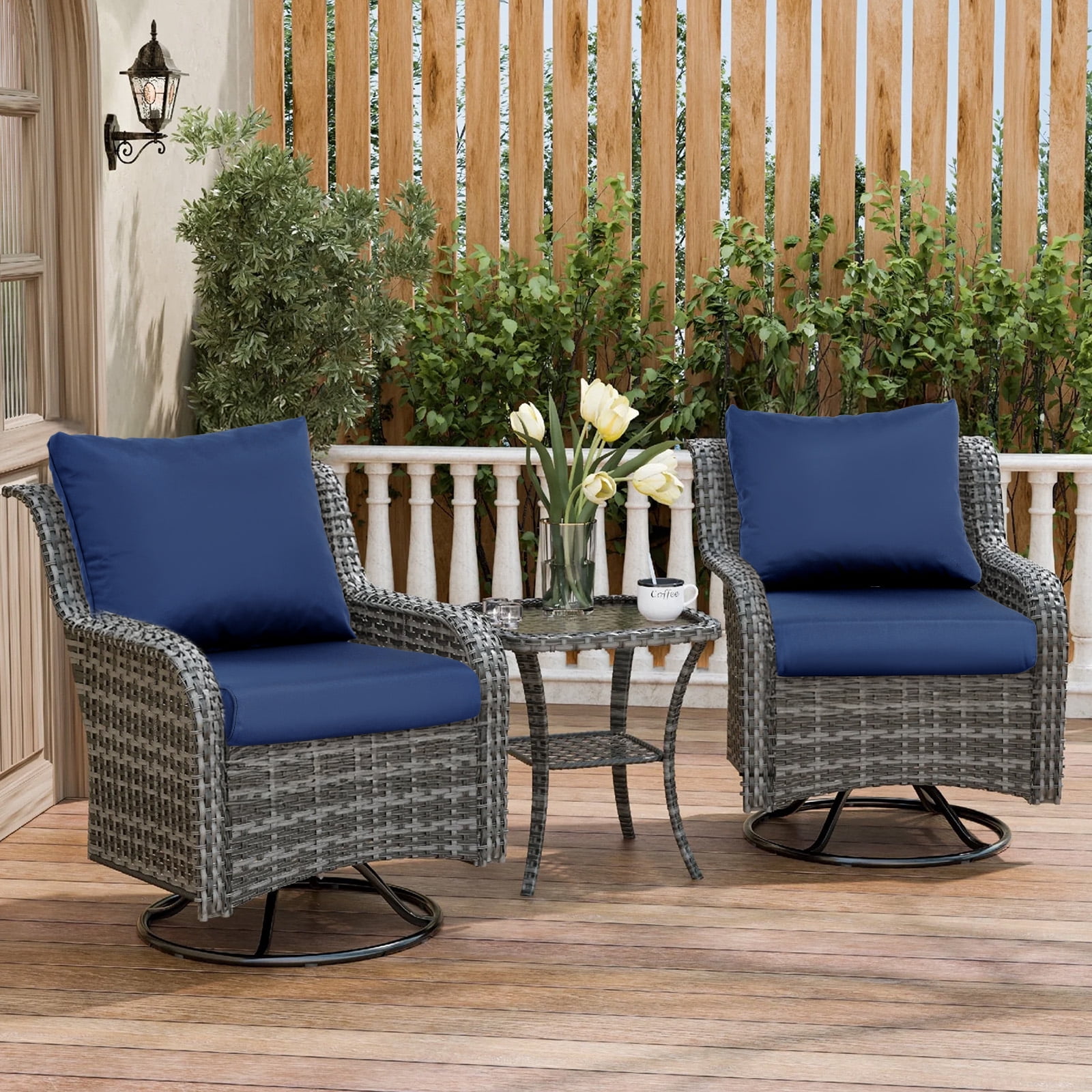 Aoodor Outdoor Chair Cushions Set of 2, 24"x24", Water and Fade Resistant Patio Furniture Deep Seat Cushions, Navy Blue