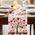 thumbnail image 3 of Table Runners 70 Inches Long Dress Scarves, Valentine's Day Farmhouse Coffee/Dining/Kitchen Table Decor, Holiday Table Runner, Romantic Love Trees Red Roses Beige 13x70 Inch, 3 of 9