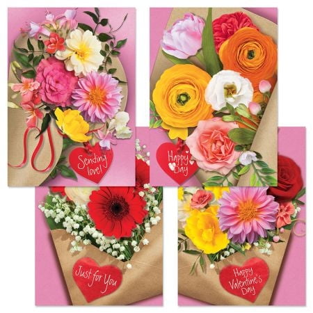 Current Just For You Bouquet Valentine's Day Greeting Cards - Set of 8 (4 Designs), 5 x 7 Inches, Sentiments Inside, Envelopes Included, Valentine's