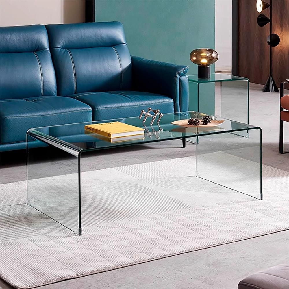 Heavenly Collection Grande table basse en verre transparent, grande table basse en verre transparent, grande table basse en verre non trempé, grande table basse en verre courbé, table basse cascade, g
