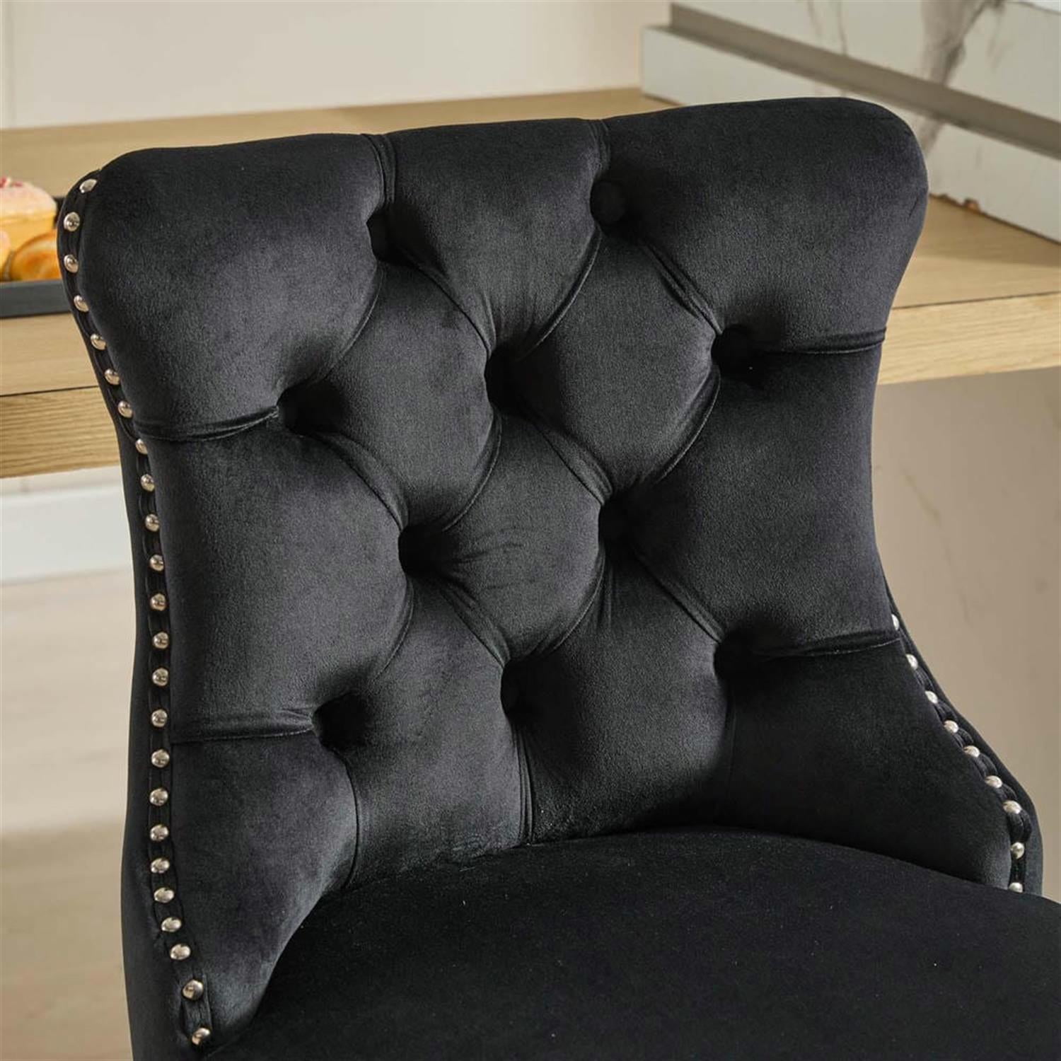 Demi Bonn 38" Counter Height Bar Stools Set of 2, Velvet Barstools with Button Back, Kitchen Island Countertop Chairs for Dining Room, Black