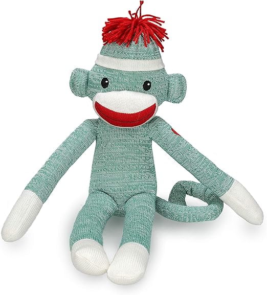 Made by Aliens Adorable Green Sock Monkey, The Original Traditional Hand Knitted Stuffed Animal Toy Gift-for Babies, Teens, Girls and Boys Baby Doll Present Puppet 20 Inches