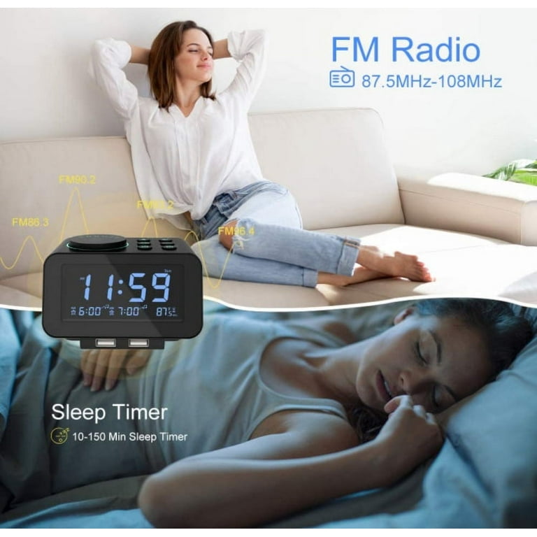 Digital Alarm Clock Radio - 0-100% Dimmer, Dual Alarm with Weekday