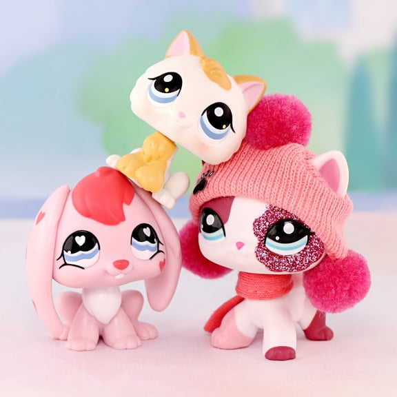 3pcs Mini Pet Toys Figurines Kitten Cat #134 Shorthair Cat #2291 Bunny Rabbit #557,Easter Gift for Kids