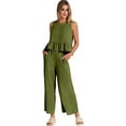 thumbnail image 2 of Women'S Casual Sleeveless Pleated Round Neck Vest Wide Leg Cropped Pants Set Green M, 2 of 6