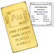1 lb Gold Plated Bar (Flat Style) 18K Paperweight - Element Design with Certificate of Authenticity