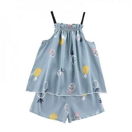 

Clearance!Baby Kids Pajamas Set Girls Clothes Pineapple Pattern Sling Outfits Blouse Tops+Shorts Sleepwear 2pcs Cute Set