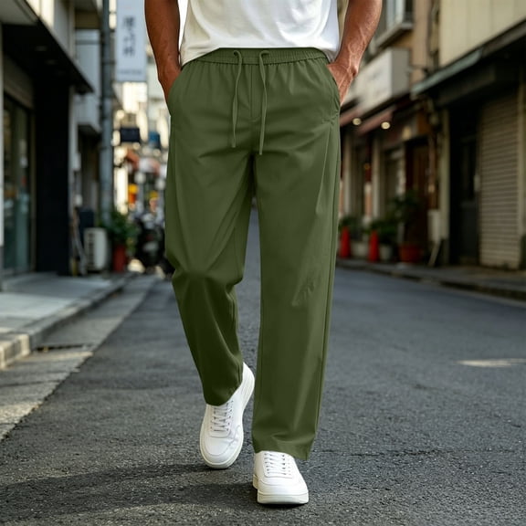JOANKDMI Casual Pants for Men Elastic Waist Drawstring Straight Leg Trousers Lightweight Relaxed Fit Lounge Sweatpants with Pockets for Everyday Wear Workout Slacks