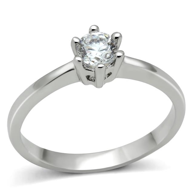 Alamode 3W109-9 Women Rhodium Brass Ring with AAA Grade CZ in Clear - Size 9