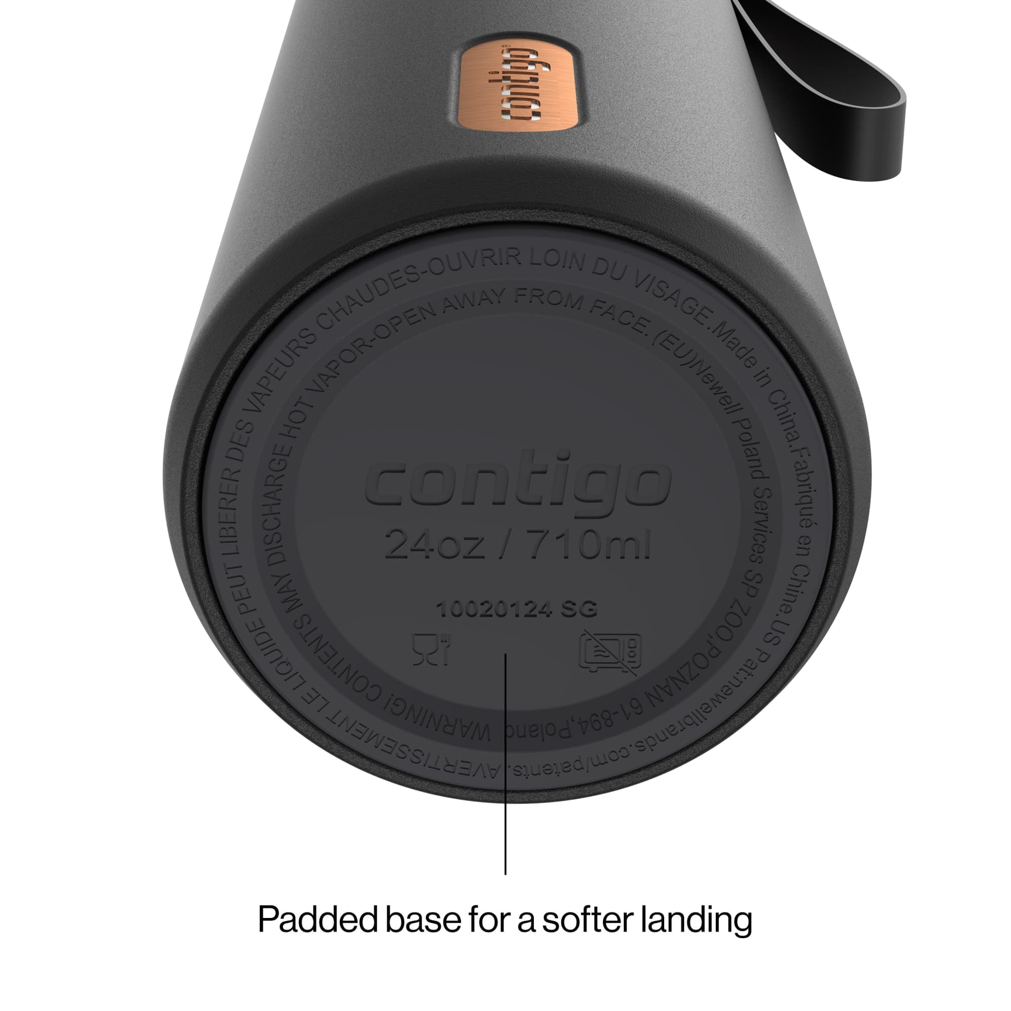 Contigo 24 oz Stainless Steel Leak-Proof Insulated Water Bottle with Carry Strap, Black/Bronze
