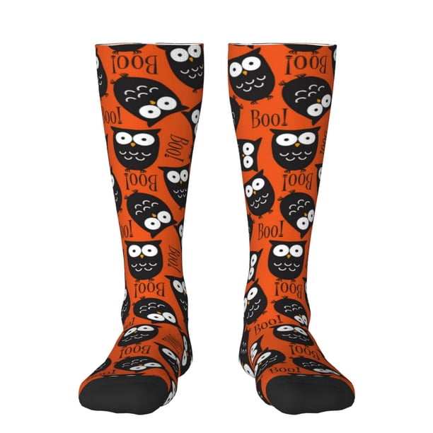 Fotbe Owls And Boo Calcetas Divertidas Estampadas para Hombre y Mujer, Calcetas de Algodón hasta la Rodilla para Caminar, Correr, Enfermería y Embarazo