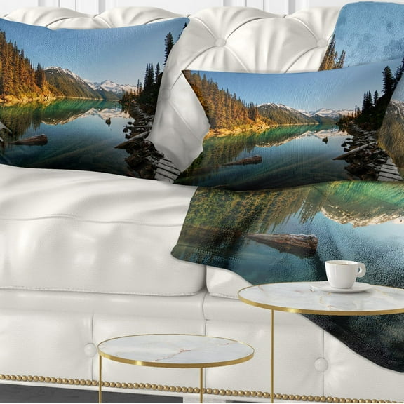 Designart Snowy Path Along Mountain Lake - Landscape Printed Throw Pillow - 12x20