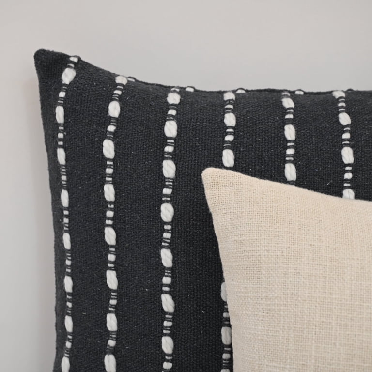 Rohiyaan Francis Charcoal Black Textured Handwoven Heavy Cotton Pillow ...