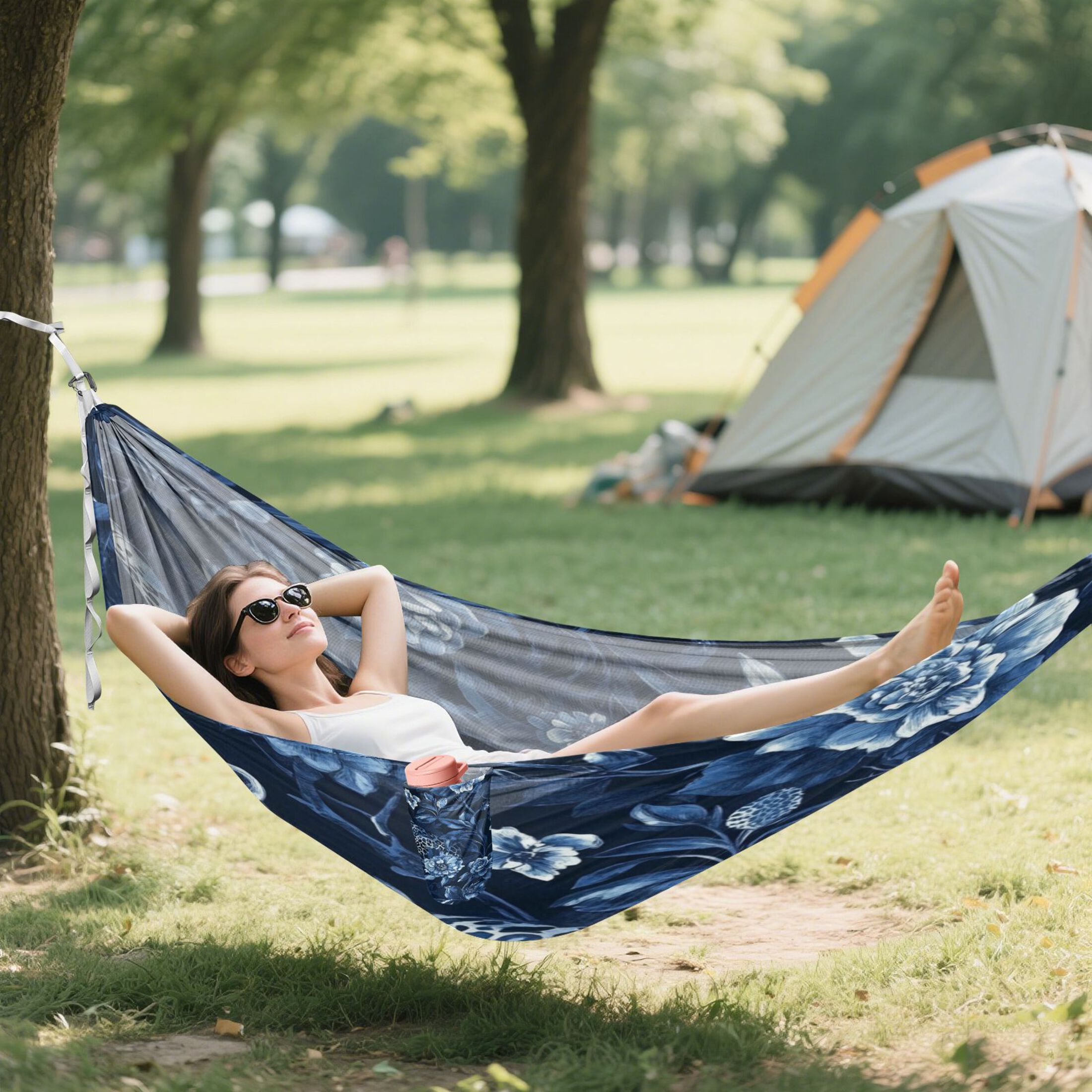 Hammock Camping Hammock Nylon Portable Hammock Travel Camping Hammock Dark Blue Flowers and Leopards