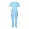 thumbnail image 2 of Homenesgenics Scrubs for Women Set,Nursing Uniforms Set Plus Size,Caregiver Uniform/Carer Uniform,Women's Short-Sleeve Solid-Color Tops with Pockets+Pants Set Blue XXXL, 2 of 6
