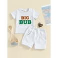 thumbnail image 2 of Suealasg 2Pcs Kids Boys Clothes 1T 2T 3T 4T 5T Short Sleeve Letter Print T-Shirt Tops Elastic Shorts Little Boys Summer Beach Outfits Set, 2 of 9