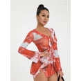 thumbnail image 2 of SUNSIOM Robe Mini Teinture sur Nœuds Patchwork pour Femmes à Manches Longues avec Laçage, Fente, Moulante, Robes de Boîte de Nuit et de Fête, 2 of 10