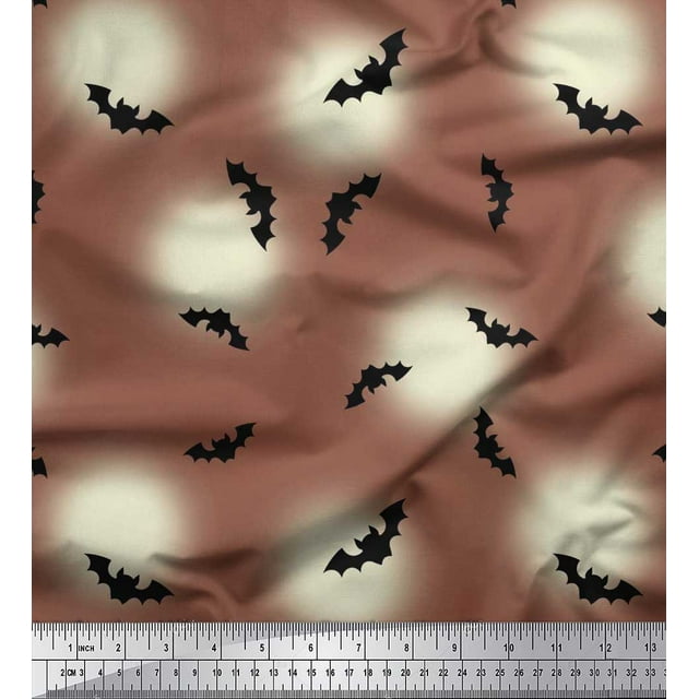 Soimoi Rayon Fabric Moon & Bat Halloween Decor Fabric Printed Yard 42 Inch Wide