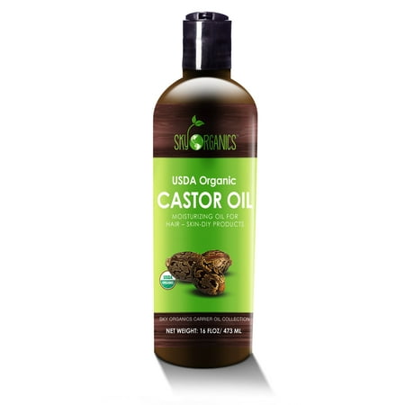 USDA Organic Castor Oil (pack of 2) By Sky Organics 16oz: Unrefined, 100% Pure, Hexane-Free Castor Oil - Moisturizing & Healing, For Dry Skin, Hair Growth - For Skin, Hair Care, Eyelashes -