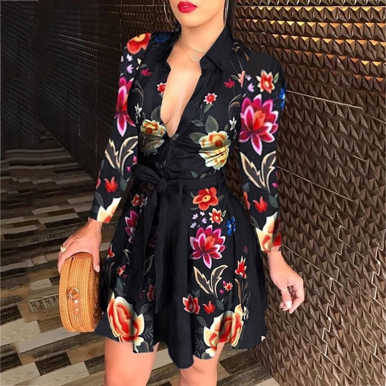 black floral shirt dress Beauty Washed Black Corduroy Floral Printed Shirt Dress Medium