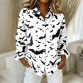 thumbnail image 2 of Delconic Womens Halloween Print Button Down Shirt Long Sleeve Casual Regular Fit Collared Blouse Pumpkin Pattern Top White 3XL, 2 of 7