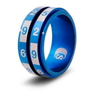 CritSuccess d100 Dice Ring with 100 Sided Die Spinner (Size 20 - Stainless Steel - Blue)