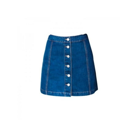 Lady Mini Button - Lavaport Girls Womens High Waist Button Denim Jean Mini Skirt
