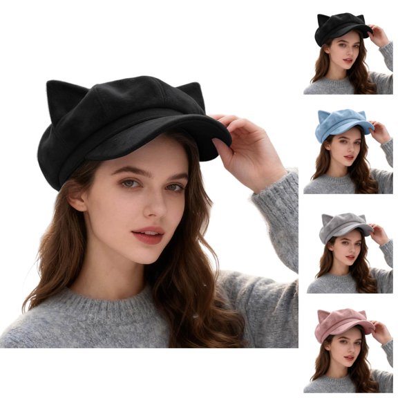 Women Cat Ear Wool Beret Hat – Soft Warm French Style Painter Cap, Cute Japanese Fashion Beret Hats for Women, Casual Streetwear Accessory for Autumn and Winter Outfits
